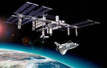 A Space Shuttle and a satellite