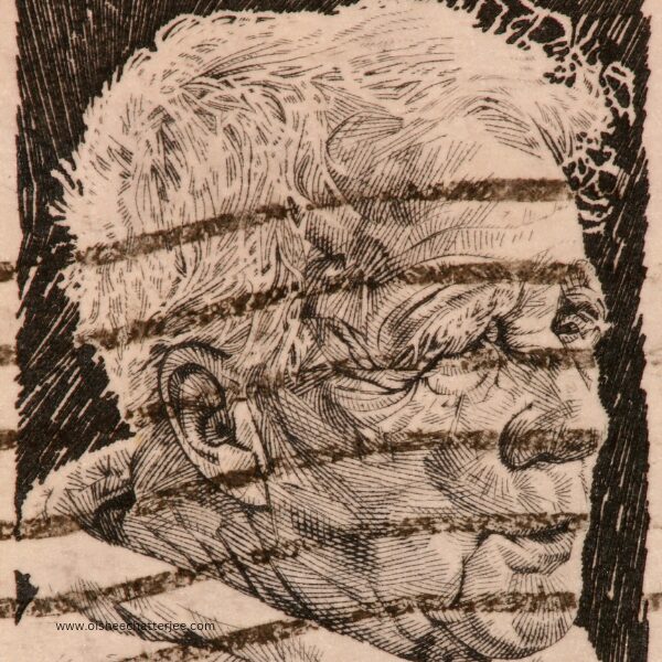 A close-up of a U.S. postage stamp featuring a portrait of American poet Robert Frost.
A close-up of a U.S. postage stamp with a portrait of Robert Frost.
Portrait of Robert Frost on a U.S. postage stamp